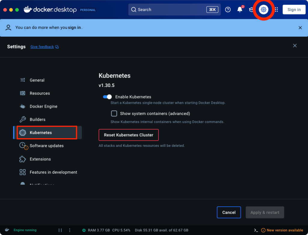 Enable Kubernetes in Docker Desktop
