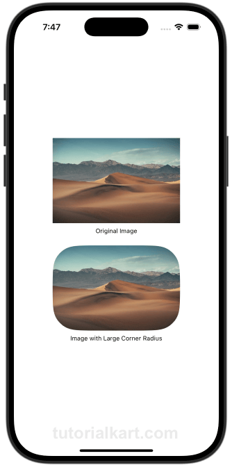 SwiftUI Example to Apply Corner Radius of 50 points to Image