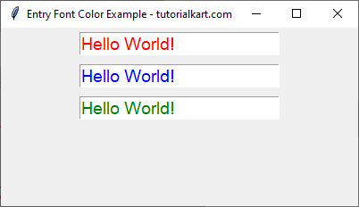 Setting Font Color for Entry Widget Using Standard Color Names in Tkinter Python - Red, Blue and Green Colors