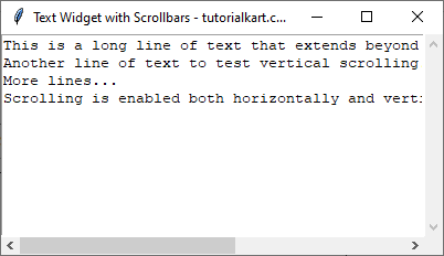 Horizontal and Vertical Scrollbars in Text Widget in Tkinter Python