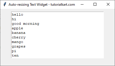 Example for Auto-resizing Text Widget Based on Line Count - Screen after entering 10 lines