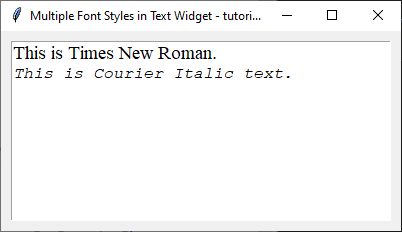 Example for Using Different Font Families in a Text Widget - Times New Roman and Courier Italic