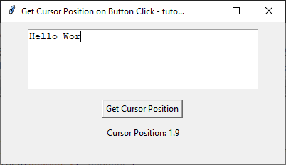 Example to Get Cursor Position in Text Widget on Button Click