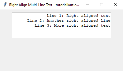 Example for Right Aligning Multiple Lines of Text in Tkinter Python